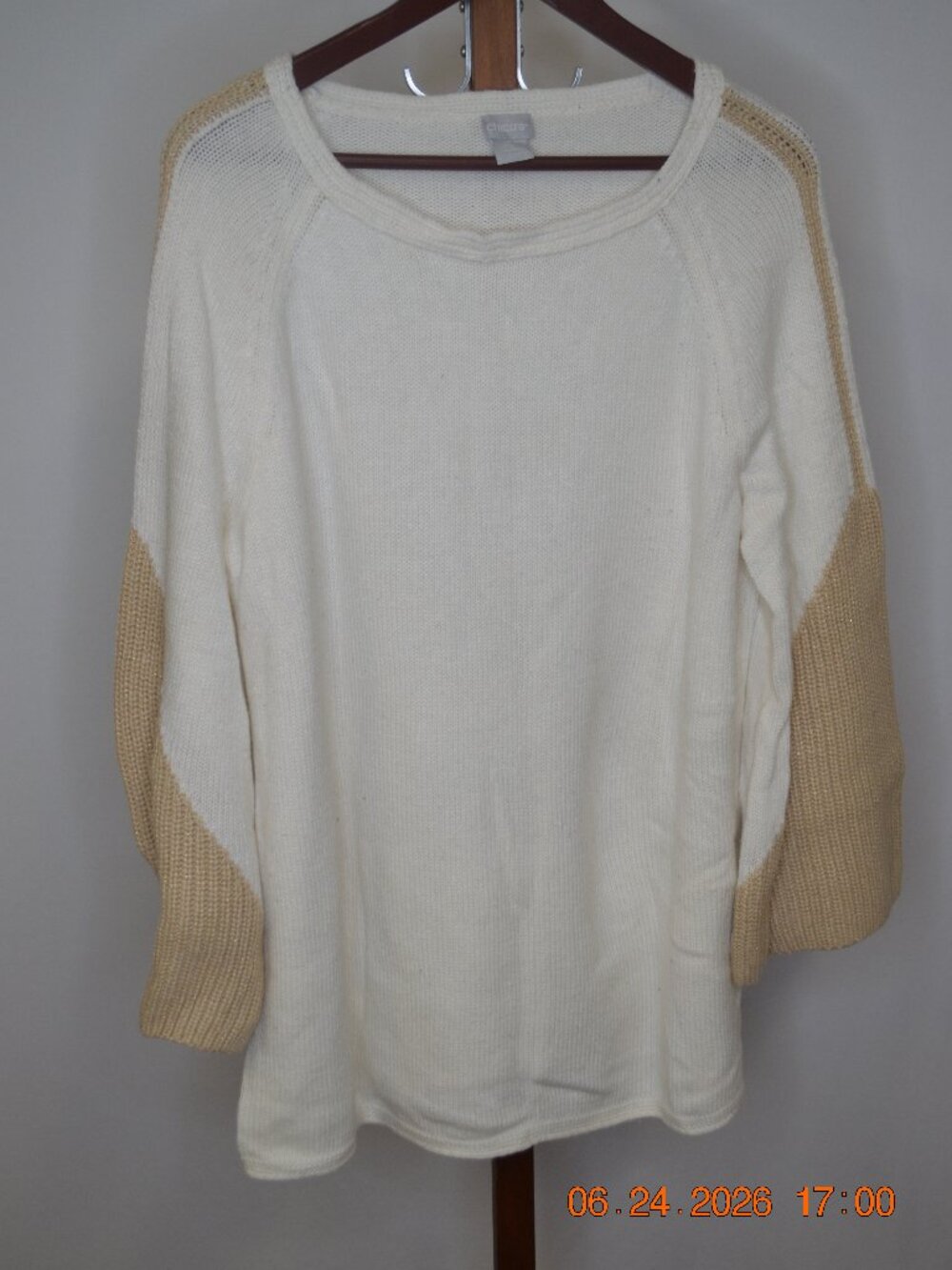 Chico’s Women’s Size 3 (US XL) White Cream Knit Sweater Scoop Neck